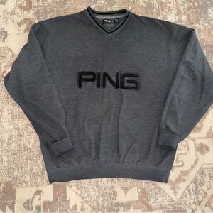 PING Men's V-Neck Sweater in Charcoal Gray with Logo